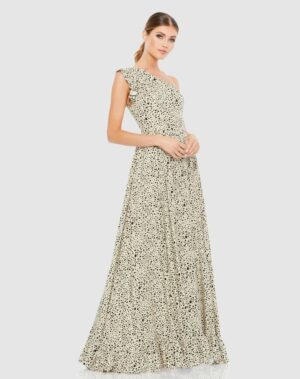 One Shoulder Animal Print Maxi Dress