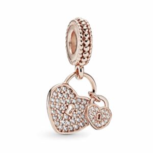 Pav�� Heart Padlocks Dangle Charm