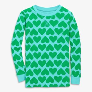 Kids organic long sleeve pj top in bold green heart
