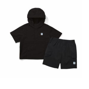 [SET]  브리즈 후드 반팔 아노락 & 레귤러핏 반바지 키즈 BLACK