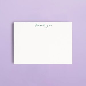 handwritten green flat note card set