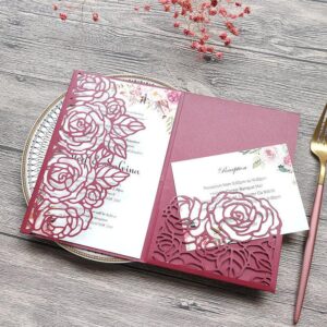 burgundy-gold-glittery-laser-cut-wedding-invitations-with-floral-design-lcz077