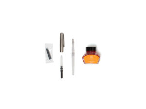 midori-fountain-pen-with-bottle-of-ink-orange