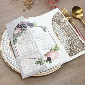 silver-glittery-laser-cut-wedding-invitations-with-symbolic-gate-lcz048