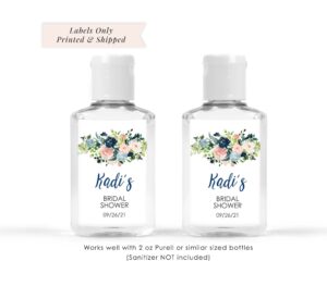 navy blue and pink floral hand sanitizer labels set of 20
