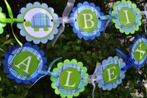turtle-baby-shower-stickers-preppy-plaid-boys-birthday-party-or-baby-shower-decorations-personalized-stickers-set-of-24