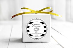 New Year's Eve Party Stickers Midnight Kisses Goodie Bag Stickers Treats Silver Black Set of 24