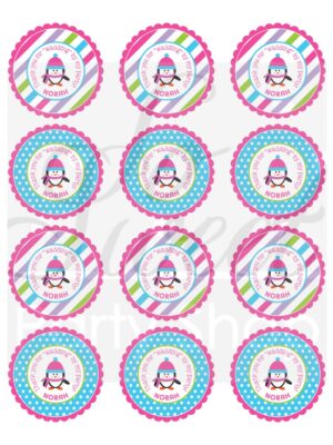 Winter Penguin Birthday Favor Sticker Labels Set of 24