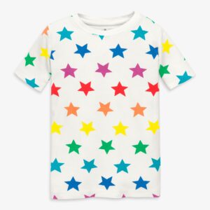Kids organic short sleeve pj top in bright rainbow stars