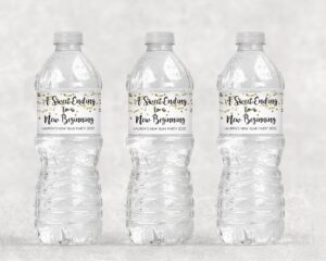 New Year's Beverage Labels - Gold Glitter and Black Set of 10