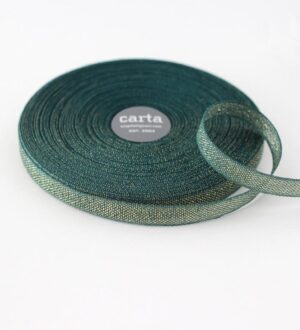 shimmering open weave fabric strip emerald gold